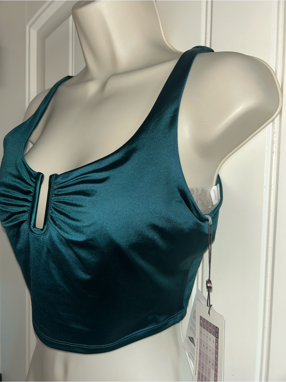 NWT CALIA by Carrie Underwood Teal Scoop U-Notch Crop Bikini Top Sz S - Picture 2 of 5